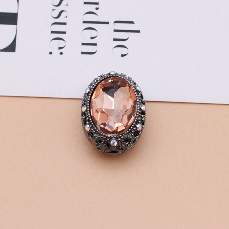 Bright Silver & Gun‑Black Metal Beads with Large Shiny Delicate Hollow Oval Rhinestone Inside,About 12×10mm