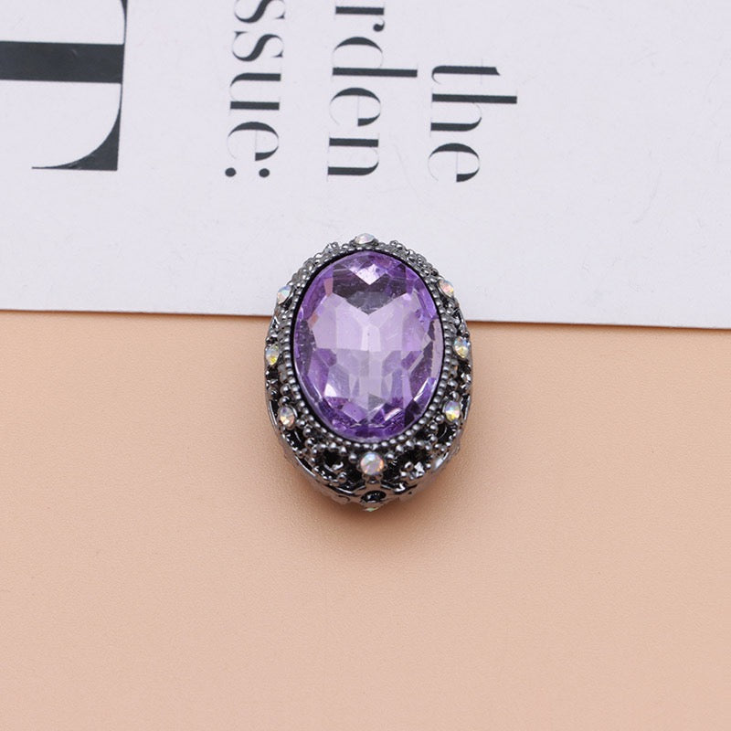 Bright Silver & Gun‑Black Metal Beads with Large Shiny Delicate Hollow Oval Rhinestone Inside,About 12×10mm