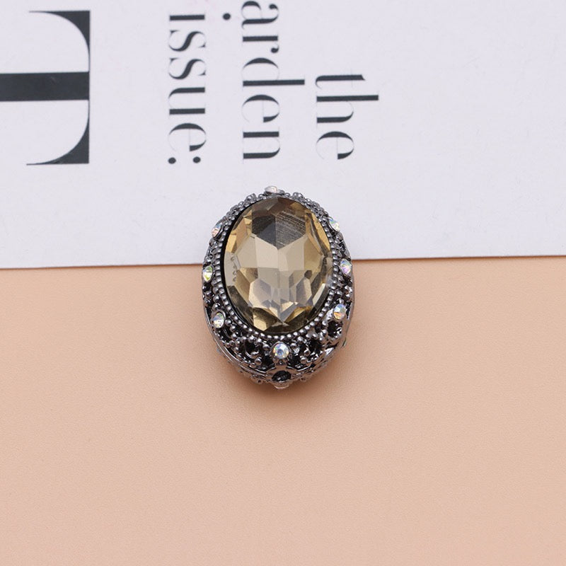 Bright Silver & Gun‑Black Metal Beads with Large Shiny Delicate Hollow Oval Rhinestone Inside,About 12×10mm