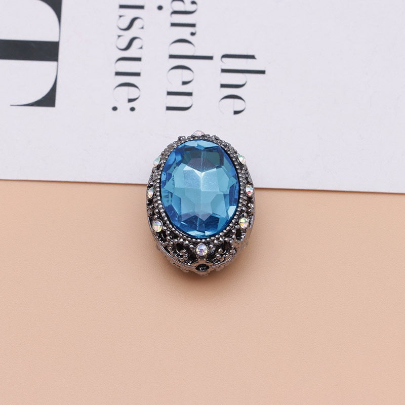 Bright Silver & Gun‑Black Metal Beads with Large Shiny Delicate Hollow Oval Rhinestone Inside,About 12×10mm