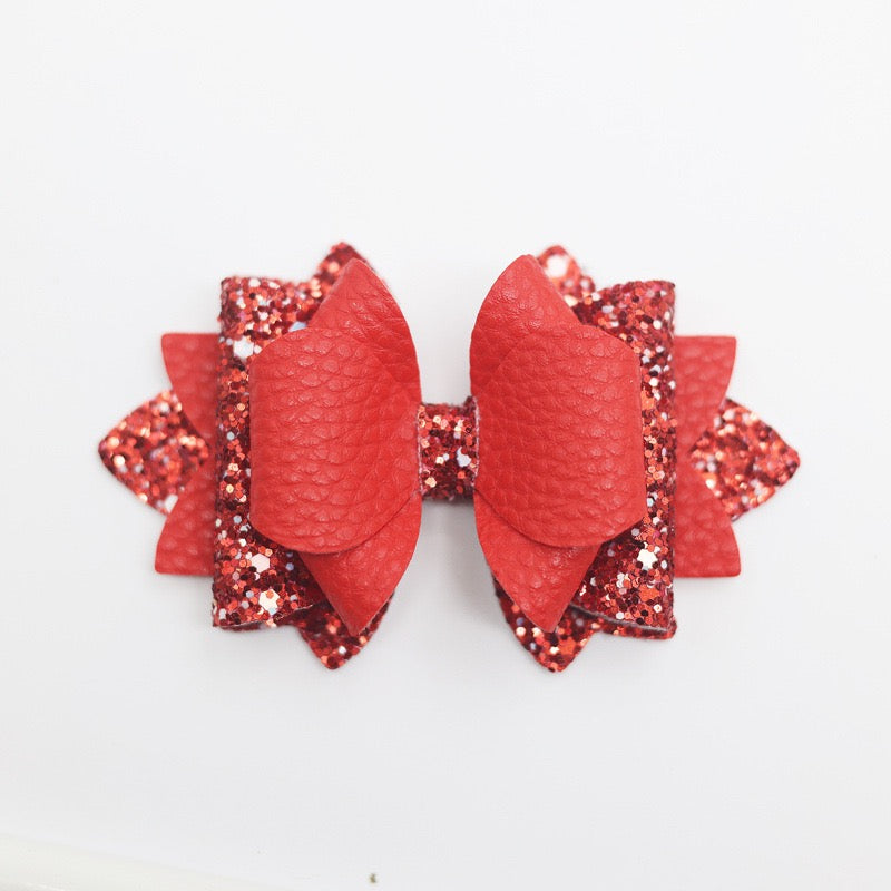 Multi‑Layer Glitter Textured Faux Leather Bow Beads,Multi‑Color