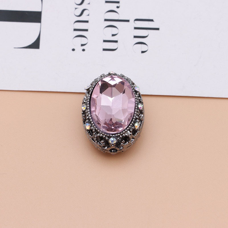 Bright Silver & Gun‑Black Metal Beads with Large Shiny Delicate Hollow Oval Rhinestone Inside,About 12×10mm