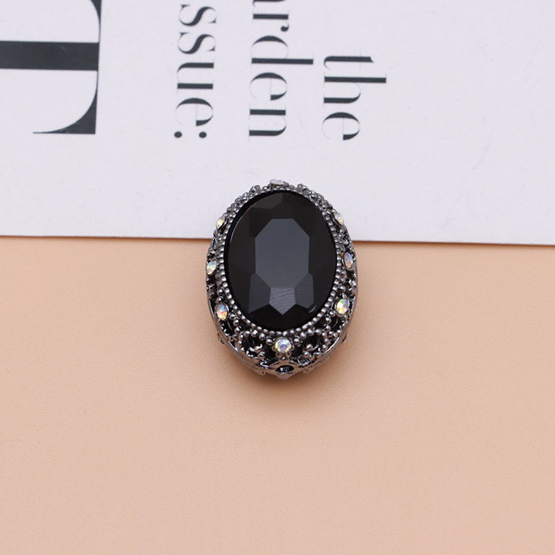 Bright Silver & Gun‑Black Metal Beads with Large Shiny Delicate Hollow Oval Rhinestone Inside,About 12×10mm
