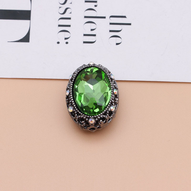 Bright Silver & Gun‑Black Metal Beads with Large Shiny Delicate Hollow Oval Rhinestone Inside,About 12×10mm