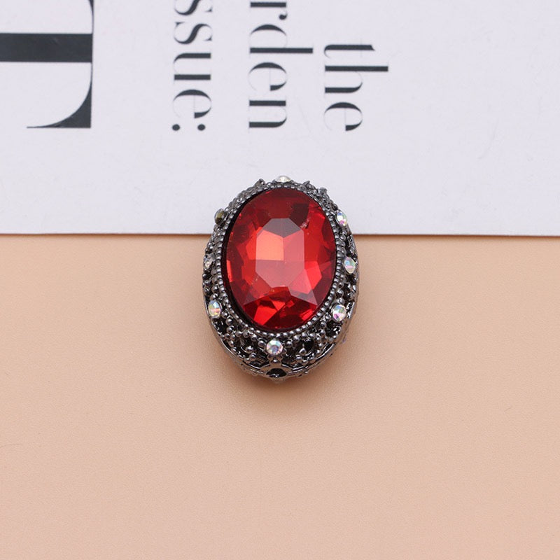 Bright Silver & Gun‑Black Metal Beads with Large Shiny Delicate Hollow Oval Rhinestone Inside,About 12×10mm