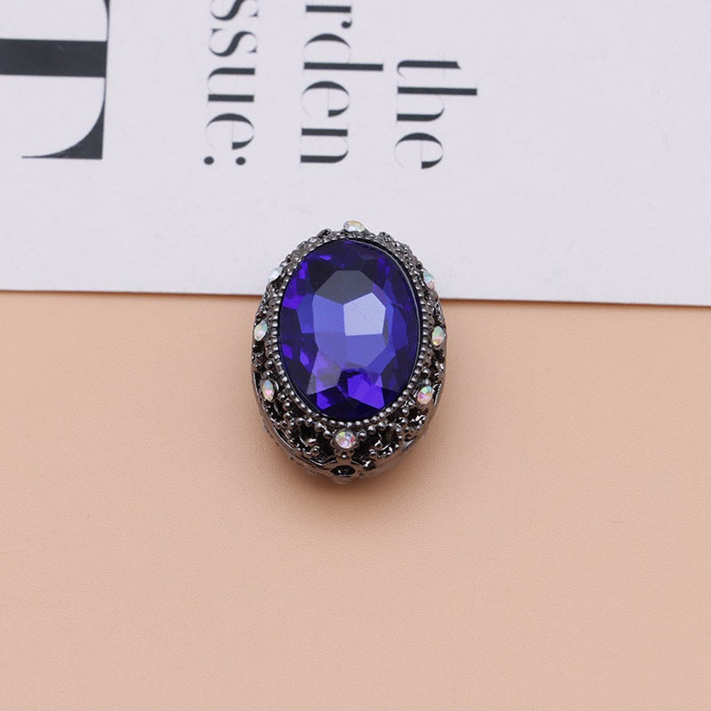 Bright Silver & Gun‑Black Metal Beads with Large Shiny Delicate Hollow Oval Rhinestone Inside,About 12×10mm