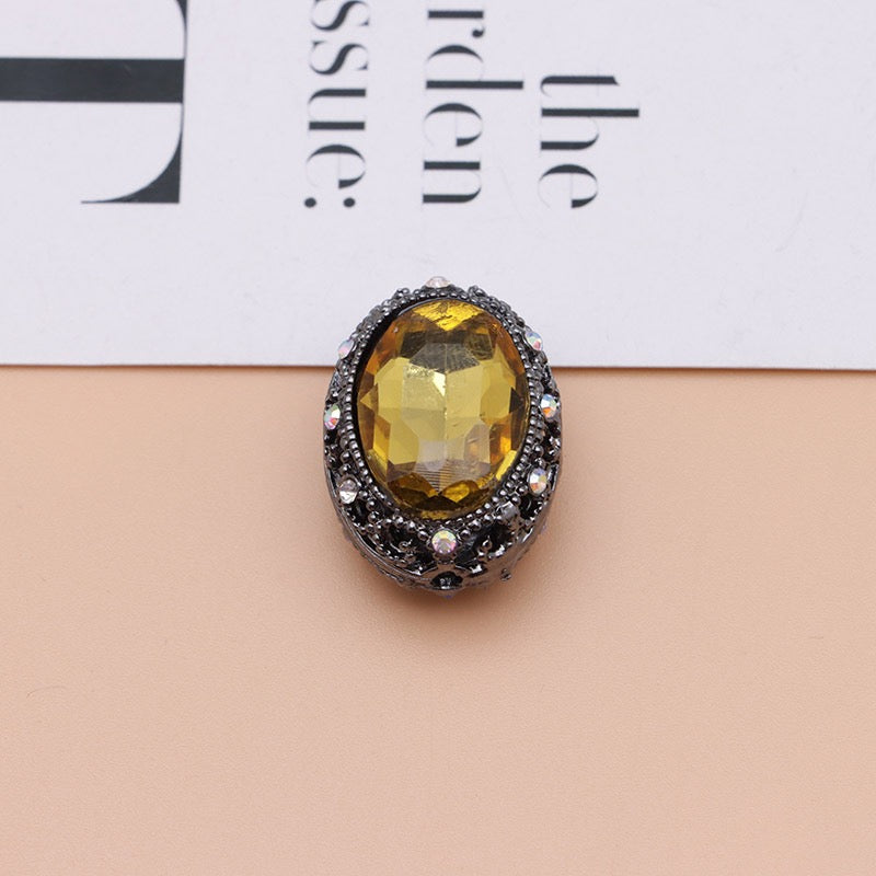 Bright Silver & Gun‑Black Metal Beads with Large Shiny Delicate Hollow Oval Rhinestone Inside,About 12×10mm