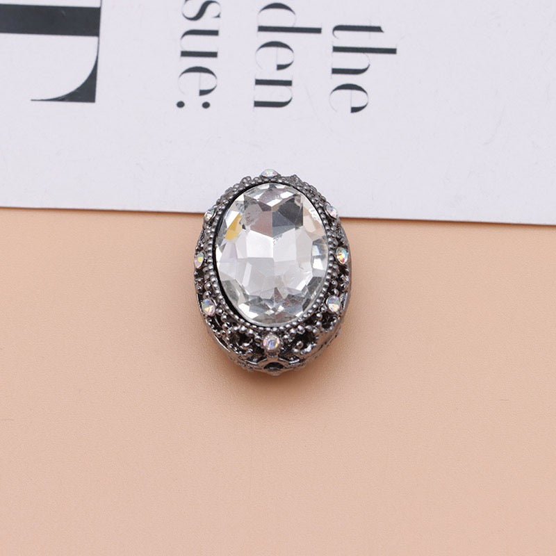 Bright Silver & Gun‑Black Metal Beads with Large Shiny Delicate Hollow Oval Rhinestone Inside,About 12×10mm