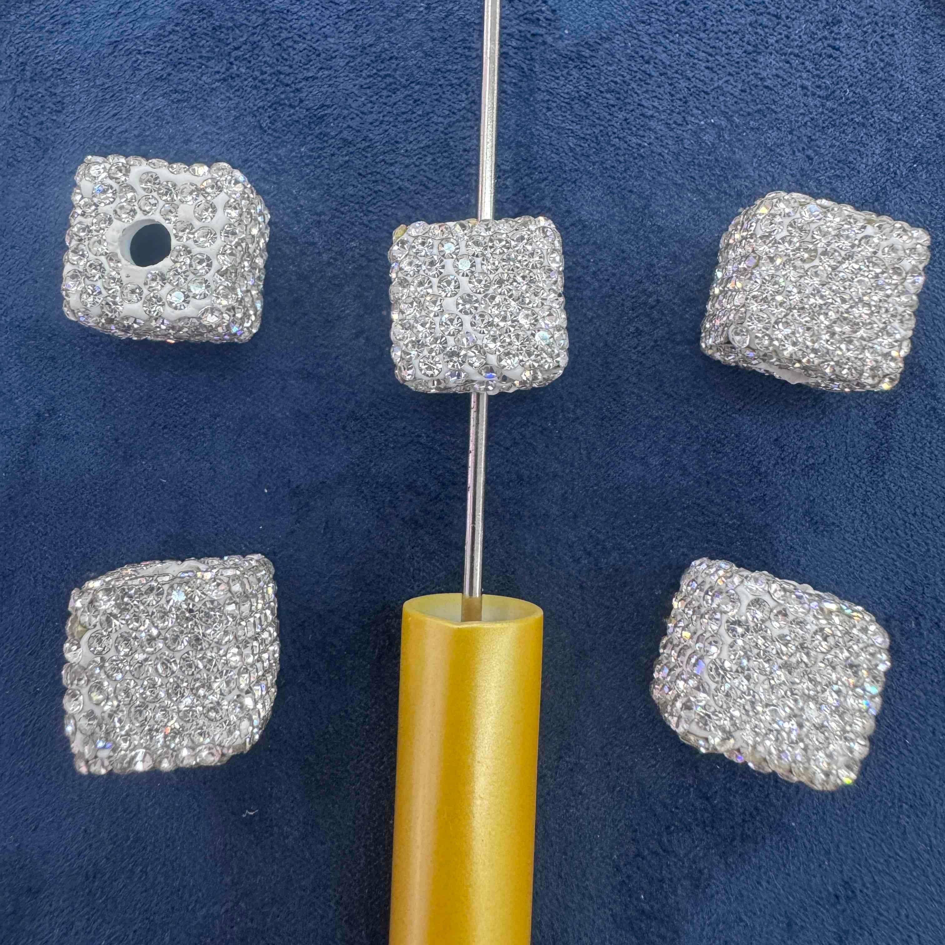 FS20231-16mm Solid Color Rhinestone Clay Cube Beads
