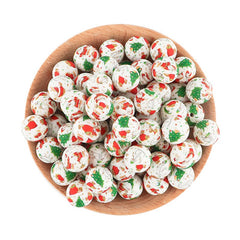 15mm White Base Christmas Themed Print Round Silicone Beads