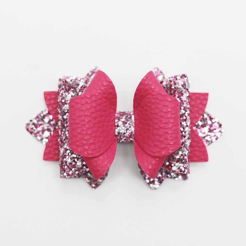 Multi‑Layer Glitter Textured Faux Leather Bow Beads,Multi‑Color