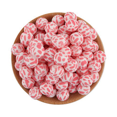 15mm White‑Pink Abstract Spot Print Round Silicone Beads