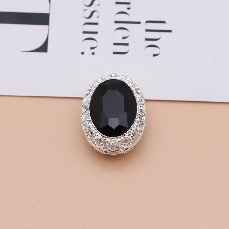 Bright Silver & Gun‑Black Metal Beads with Large Shiny Delicate Hollow Oval Rhinestone Inside,About 12×10mm