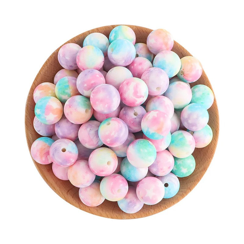 15mm Macaron Tie‑Dye Pastel Silicone Round Beads