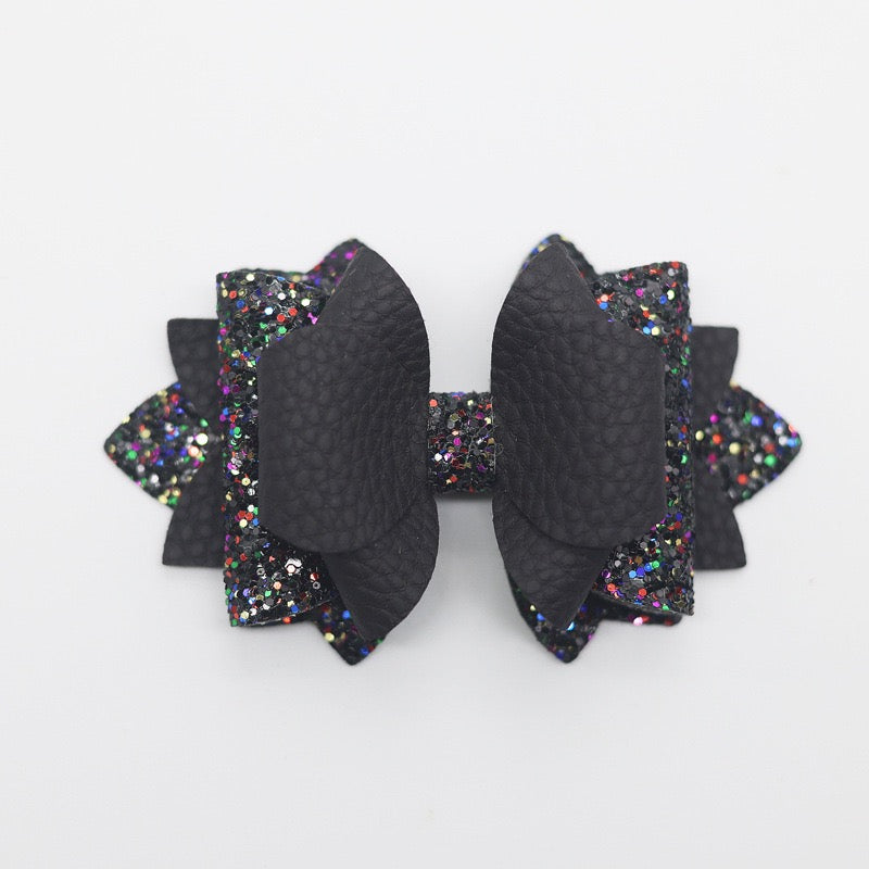 Multi‑Layer Glitter Textured Faux Leather Bow Beads,Multi‑Color