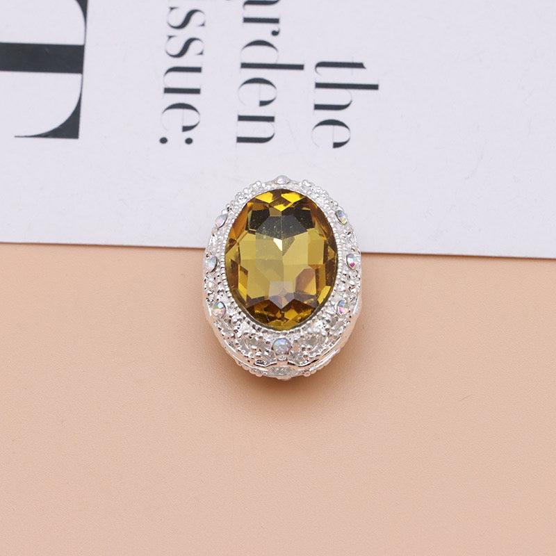 Bright Silver & Gun‑Black Metal Beads with Large Shiny Delicate Hollow Oval Rhinestone Inside,About 12×10mm