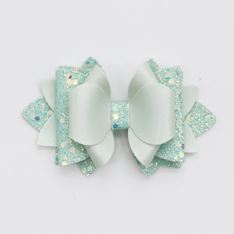 Matte Multi‑Layer Glitter Faux Leather Bow Beads,Multi‑Color