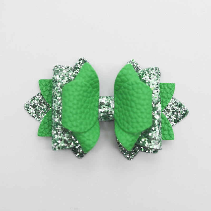 Multi‑Layer Glitter Textured Faux Leather Bow Beads,Multi‑Color