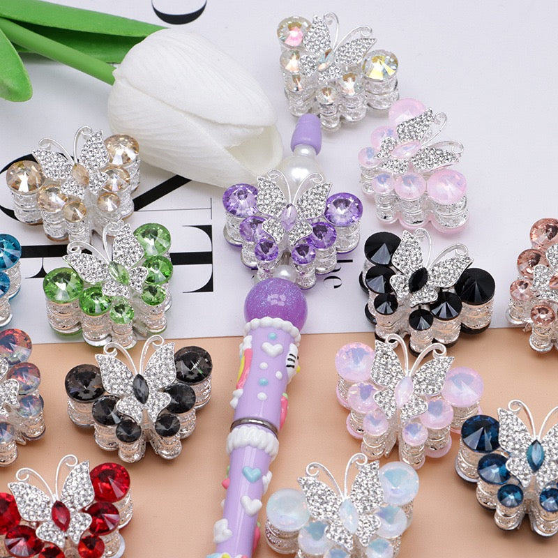 Rhinestone Butterfly Multi‑Stone Large  Metal Beads, About 30×35mm