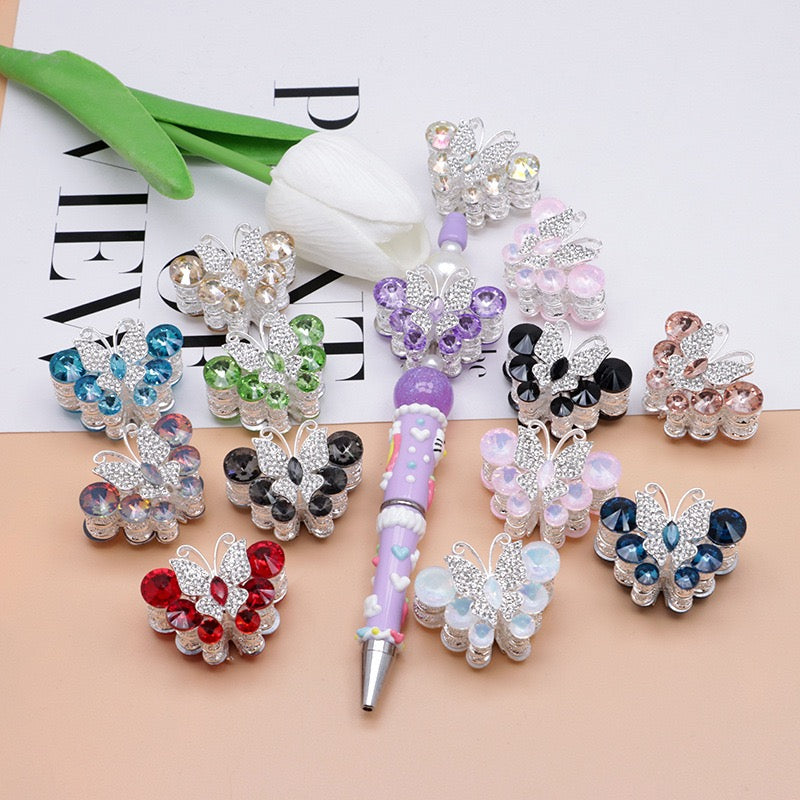 Rhinestone Butterfly Multi‑Stone Large  Metal Beads, About 30×35mm