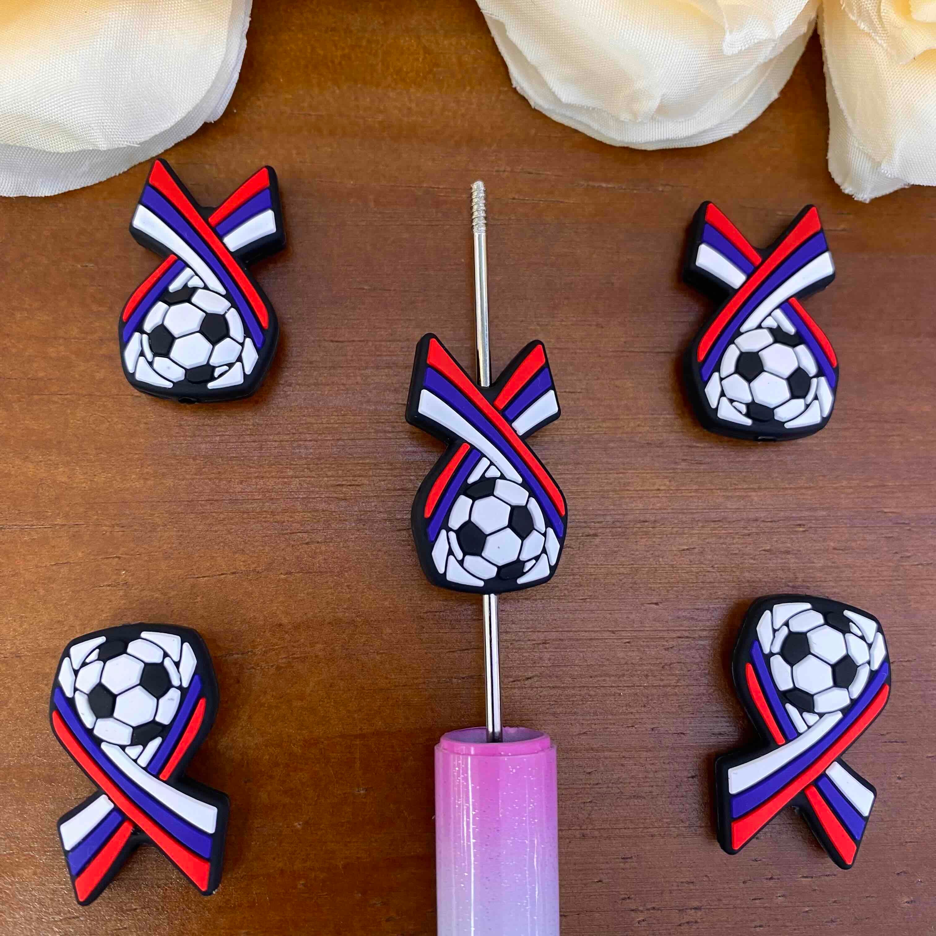 FS20606-Soccer Ribbon Flat Silicone Focal Beads