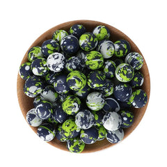 Navy Green Camo Print Round Silicone Beads,15mm