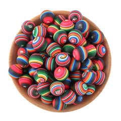 Rainbow Stripe Silicone Round Beads,15mm
