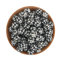 Black White Houndstooth Printed Silicone Beads,15mm