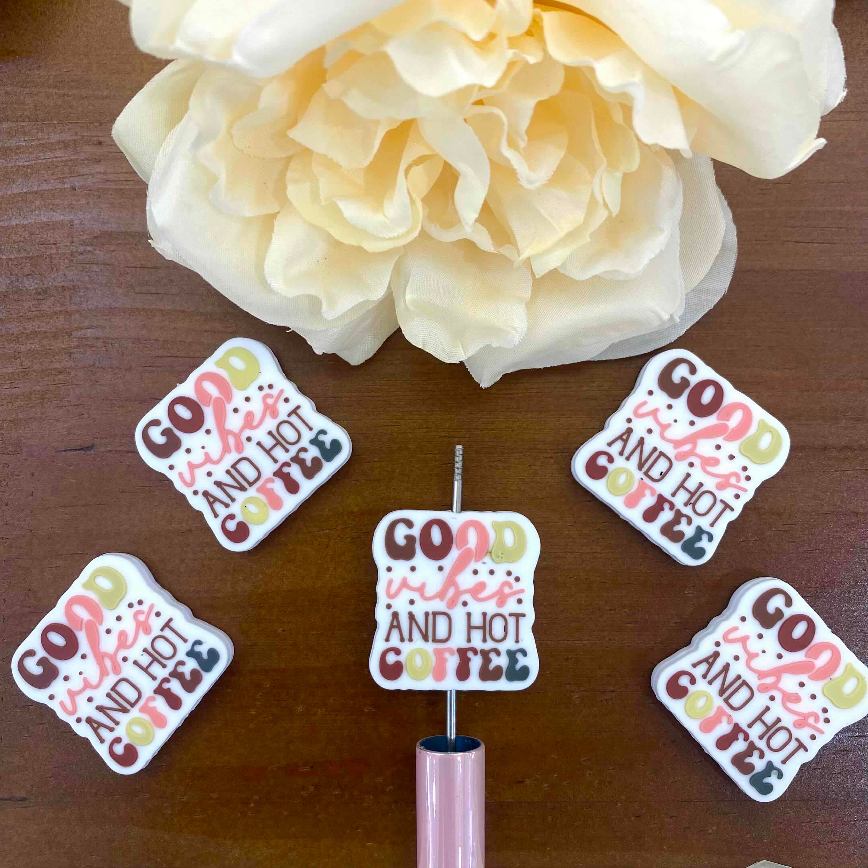 FS20111-Good Vibes Coffee Flat Silicone Focal Beads