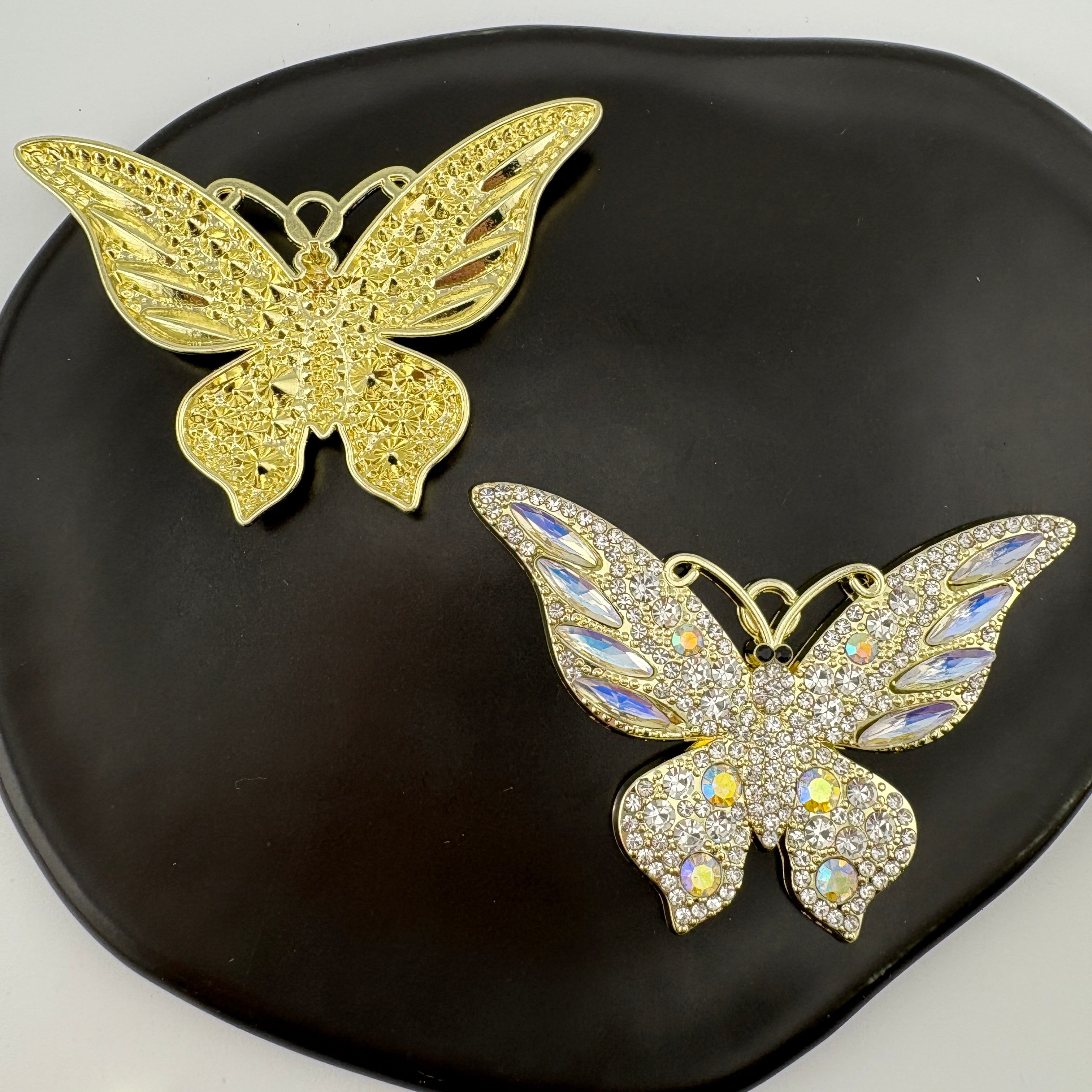 FS3120- 3 Pieces 65*45mm Big Butterfly Diamonds Alloy Charms