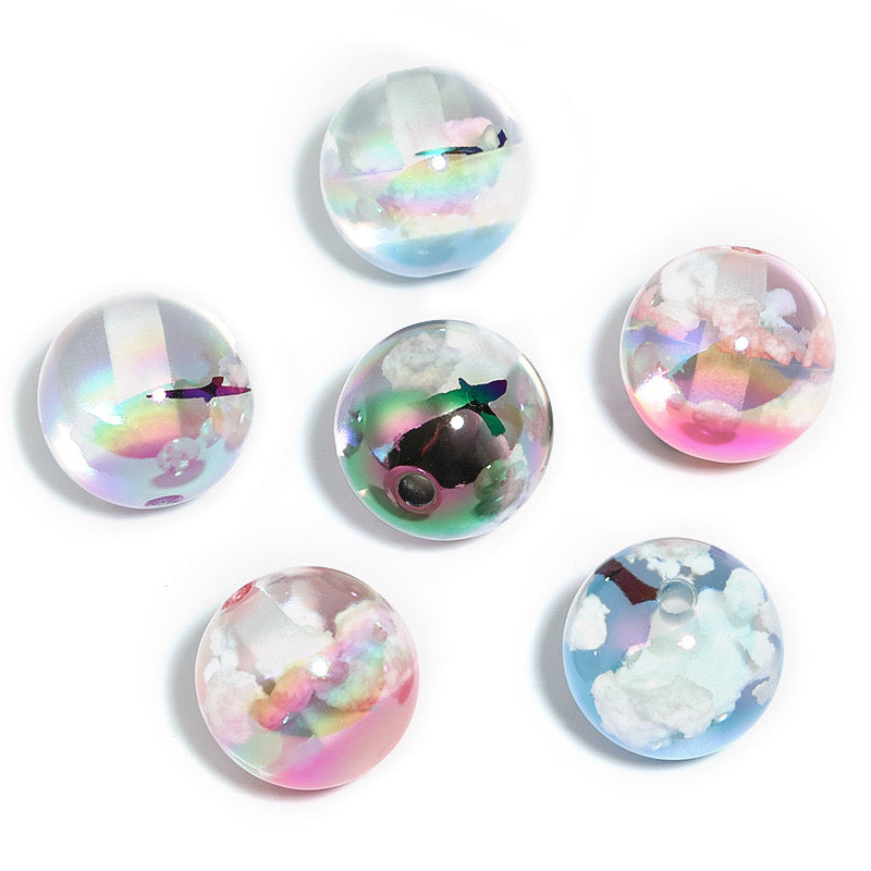 FS2403-20MM UV Shiny Glowing Cloud Resin Beads With Bird Inside Fit For Beadable Pens