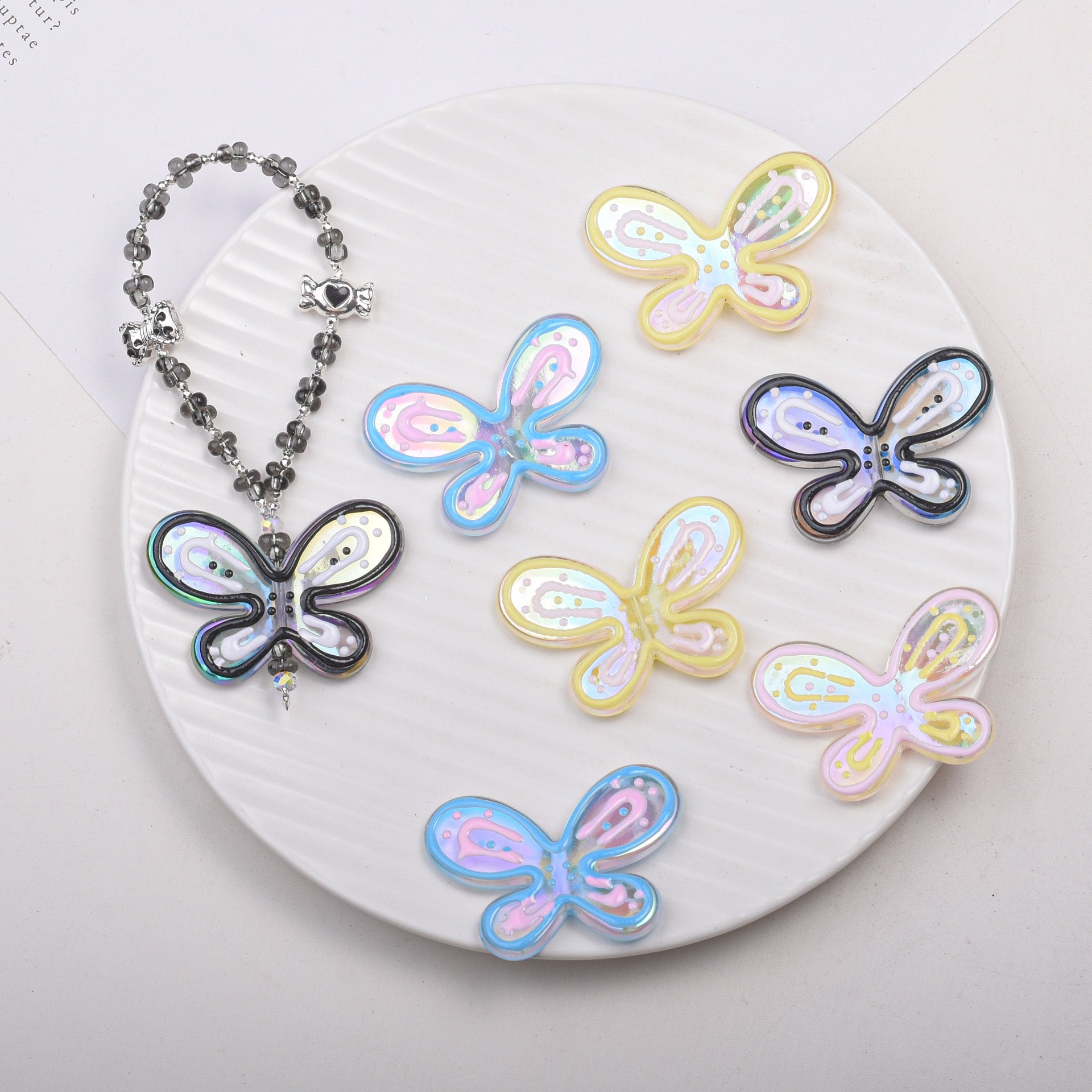 FS1632-46MM Mixed Color Hand Drawn Butterfly Chain Bracelet