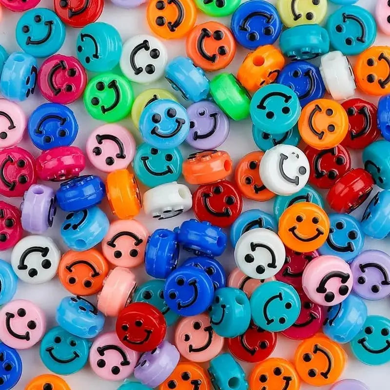 4*7MM Smiley Print Acrylic Beads for  Bracelet Choker Jewelry Making DIY Crafts Zoe DIY Wholesale