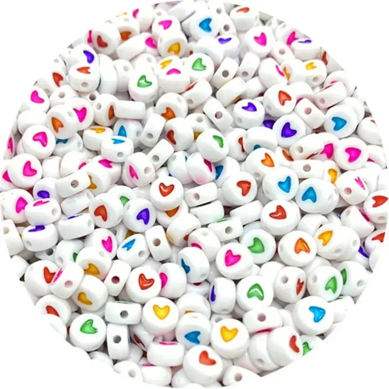 4*7MM White Background Colorful Love Heart Printed Beads  for Jewelry DIY Crafts Bracelets Zoe DIY Wholesale