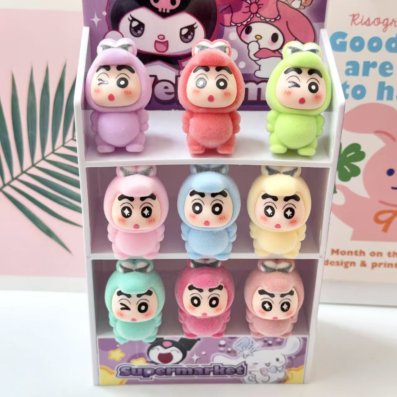 FS5193- 9Pcs/Set Flocked Dinosaurs And Shin Chan Charms