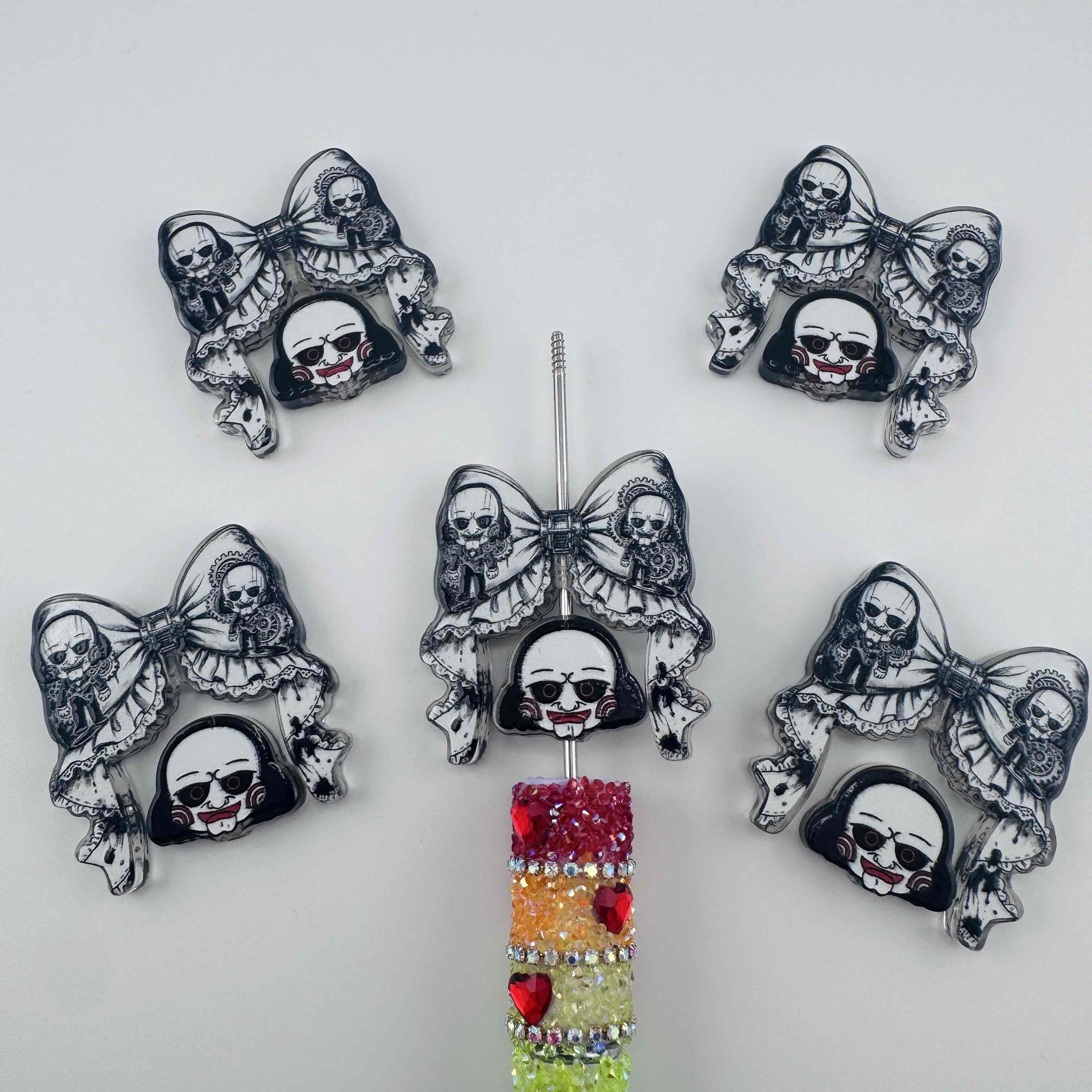 FS20032-Saw Billy Puppet Lace Bow Acrylic Focal Beads