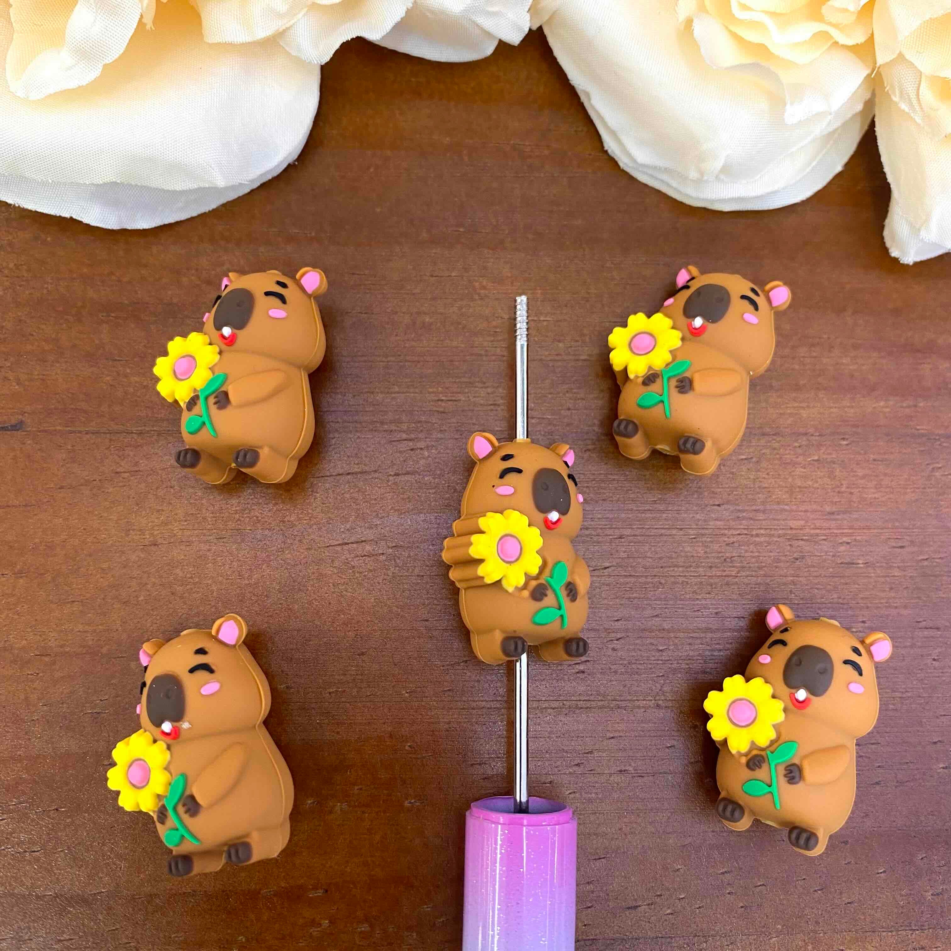 FS20566-3D Sunflower Capybara Silicone Focal Beads