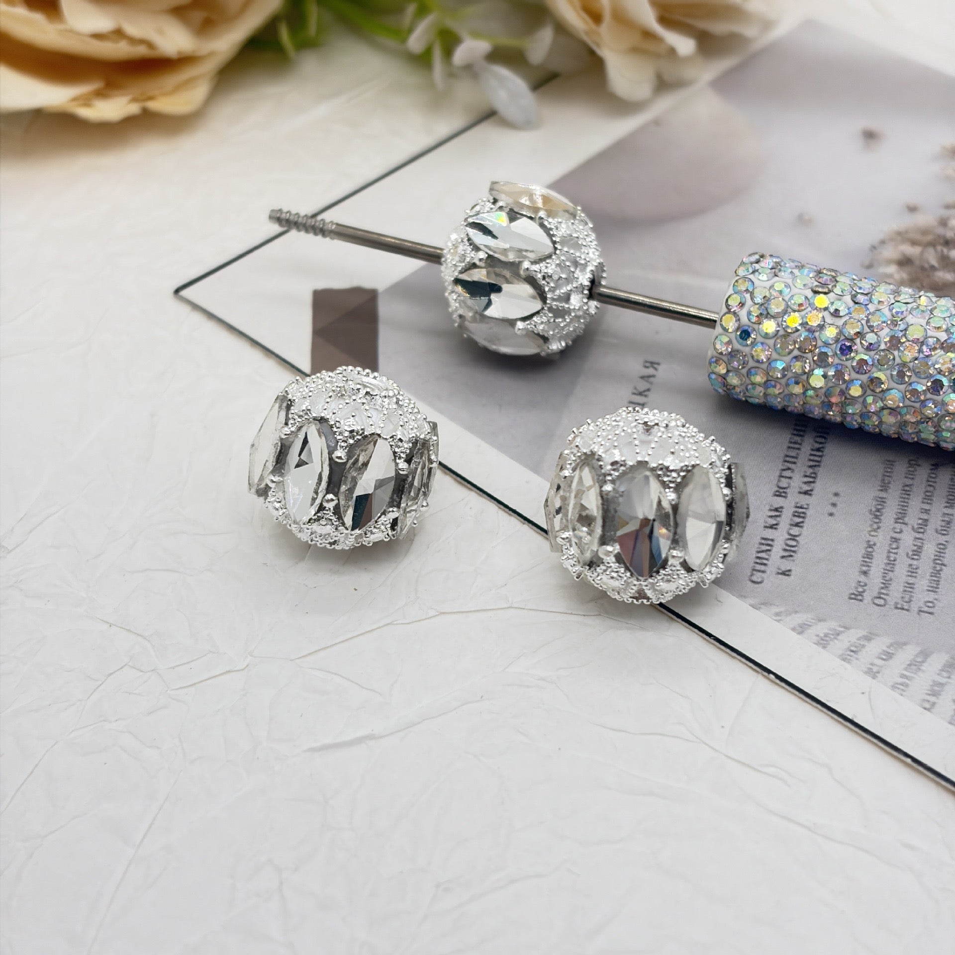 Fancy Acrylic Beads Crown Openwork with Marquise Rhinestones, Multi-Color