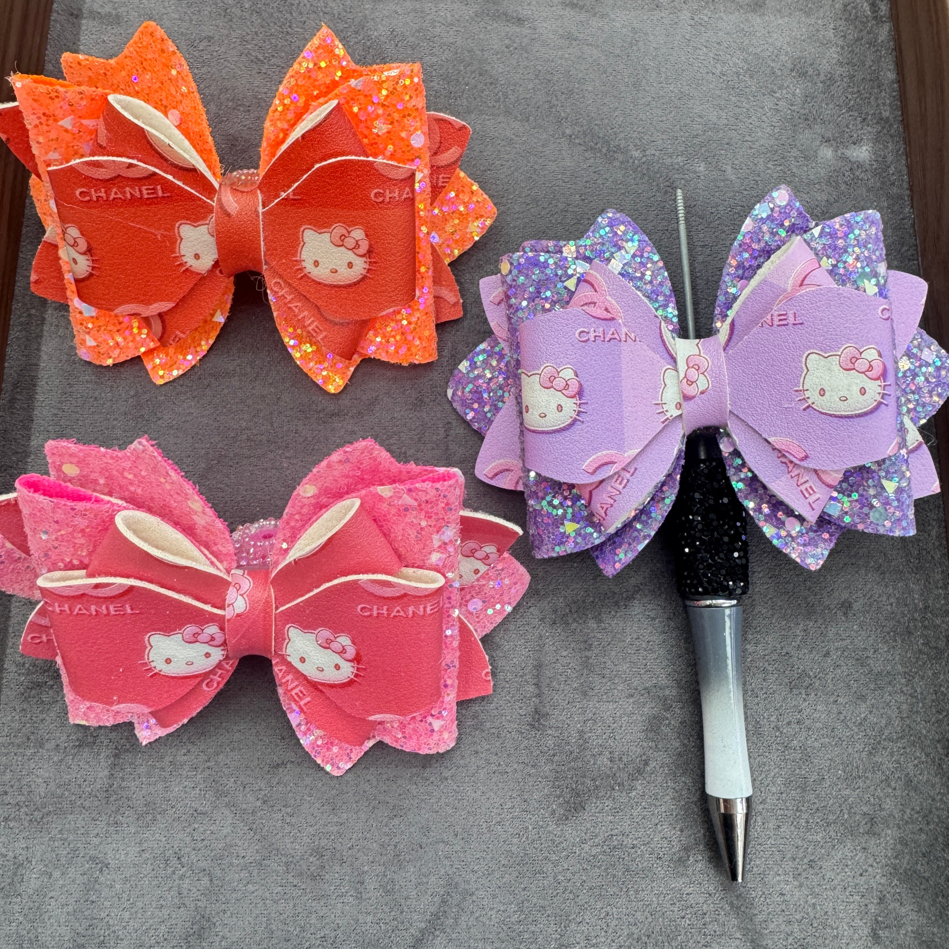 Cartoon Cat Printed Sequin Double-Sided Sugar Bow Beads for Bead Stringing Pens