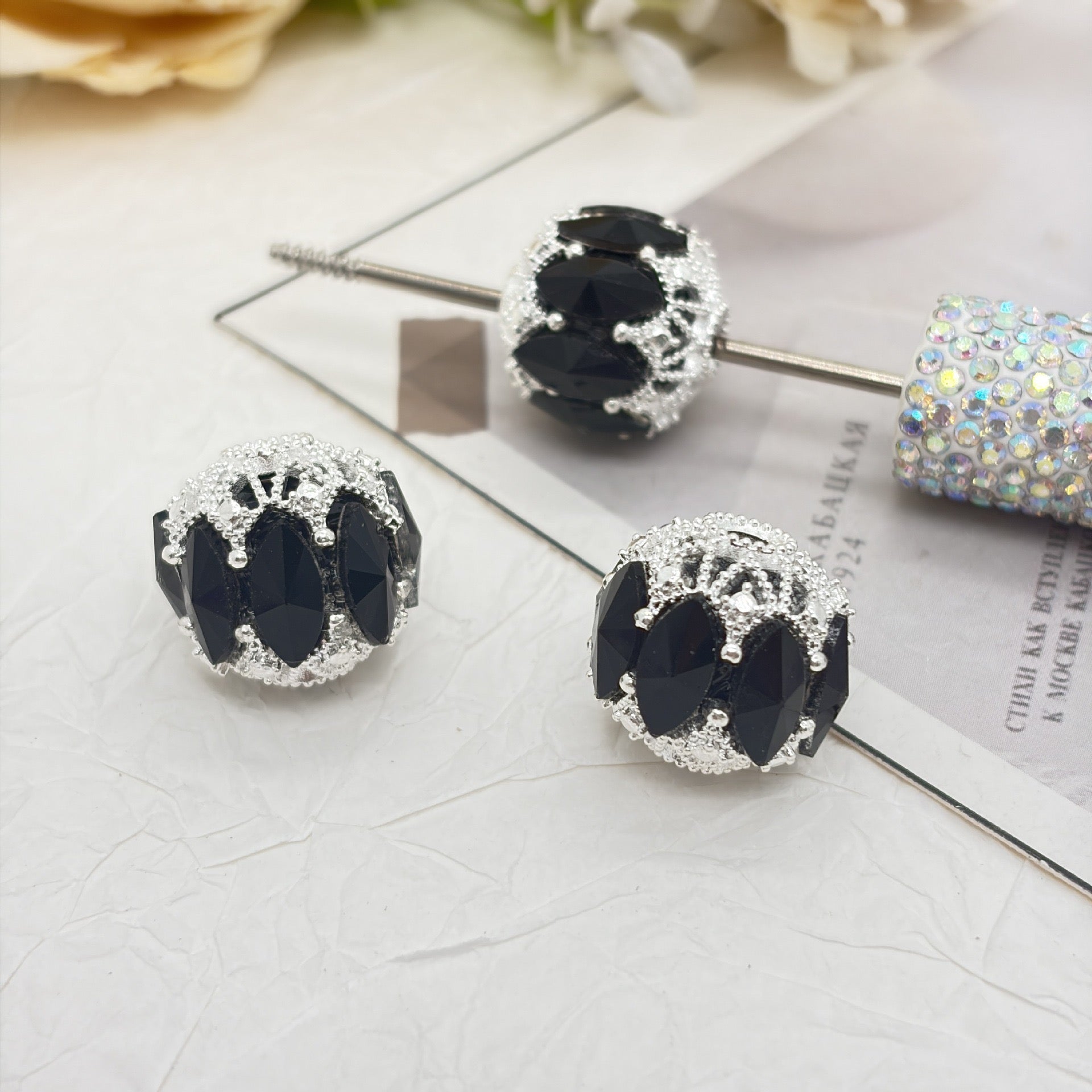 Fancy Acrylic Beads Crown Openwork with Marquise Rhinestones, Multi-Color