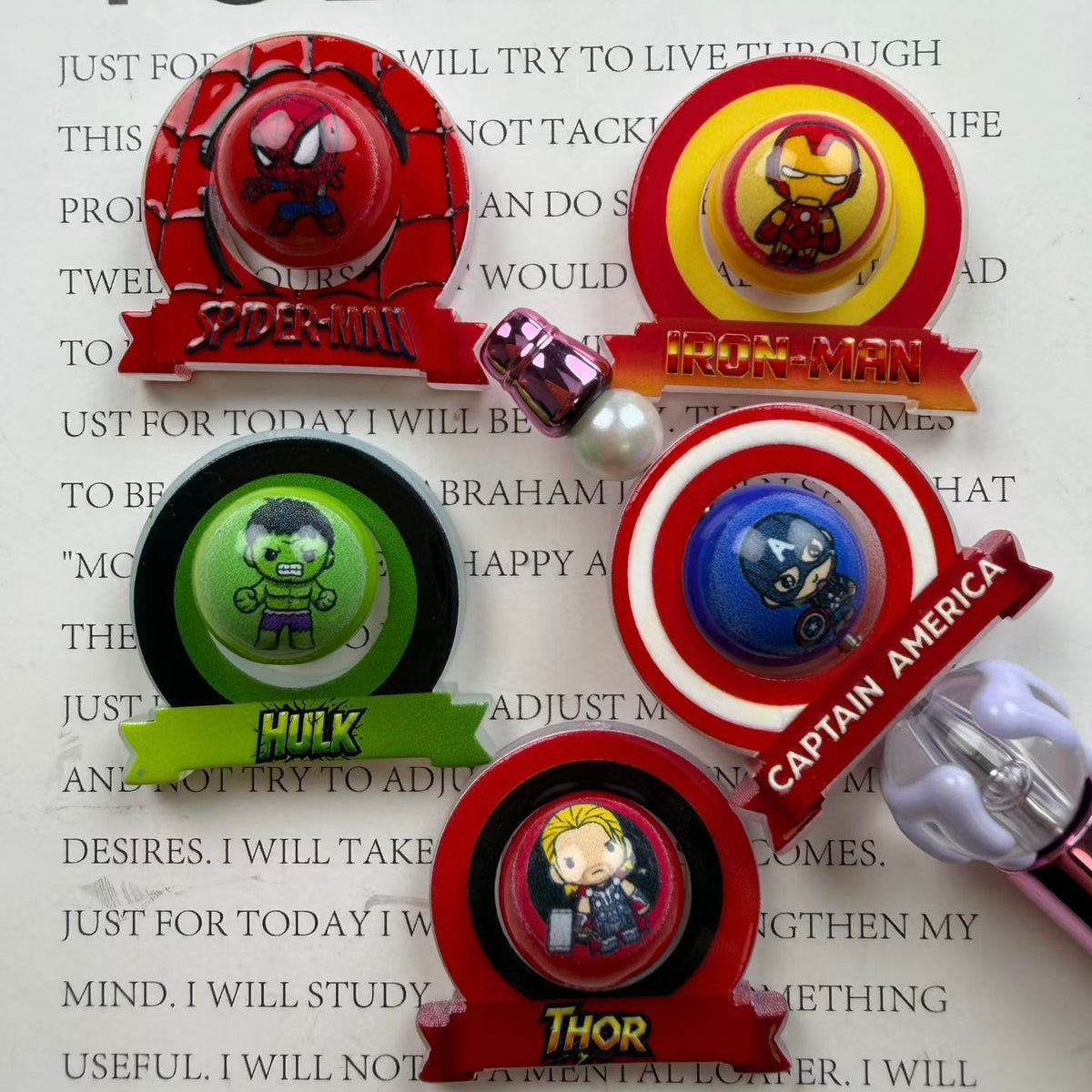 Cartoon Hero Characters Shield‑Shaped Rotatable Acrylic Beads,Random Mix