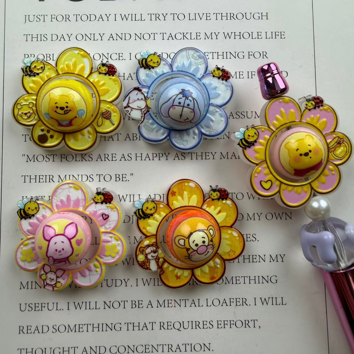 Cartoon Animal Character Flower‑Shaped Rotatable Acrylic Beads,Random Mix