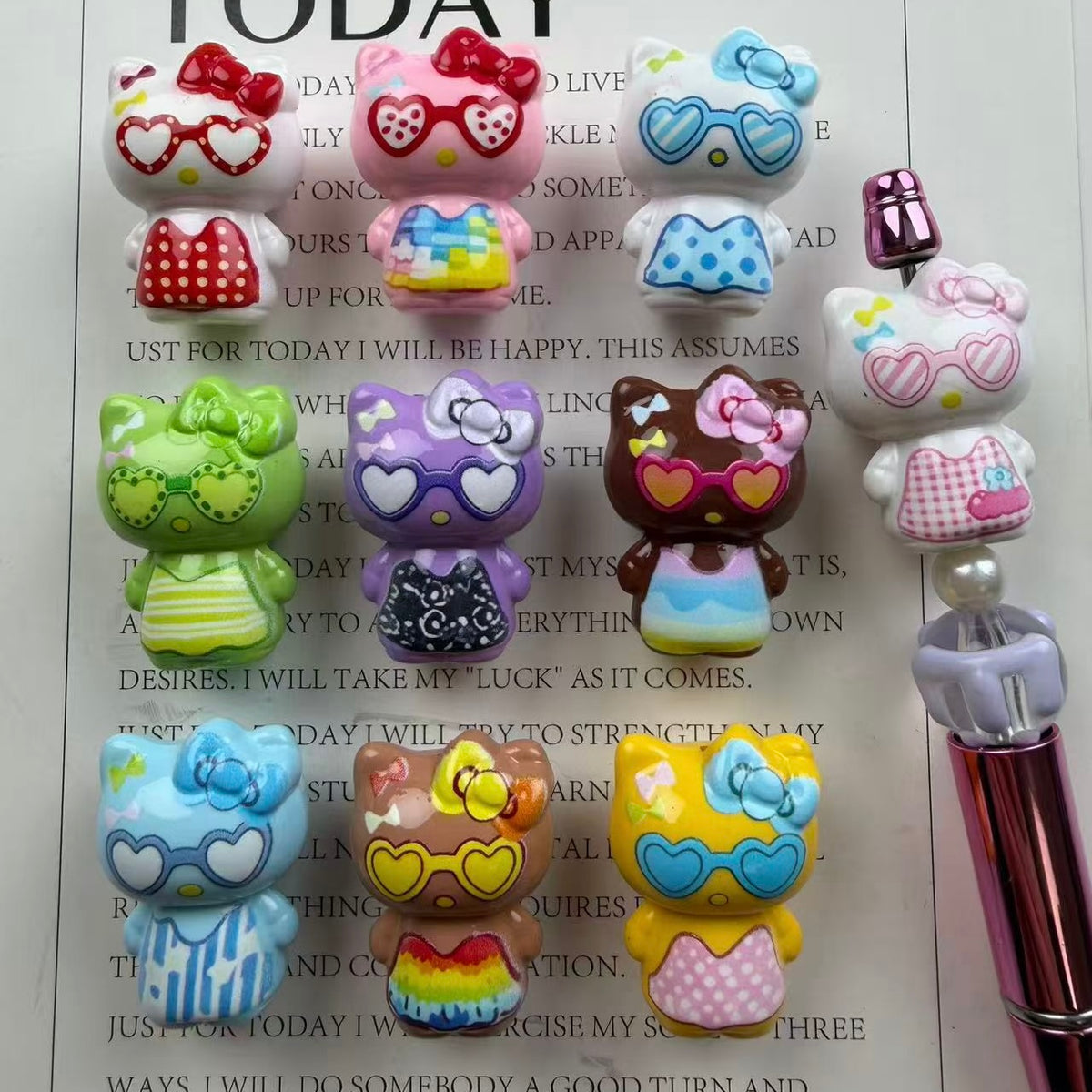 3D Cute Cat Acrylic Beads With Heart‑Shaped Glasses,Random Mix