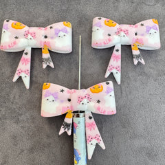 Silicone Focal Beads Soft Bowtie with Halloween Ghost and Pumpkin Prints