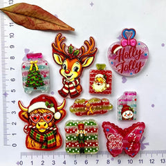 Christmas Series Acrylic Charms, Reindeer Santa Snowman Highland Cow Prints, Random Mix