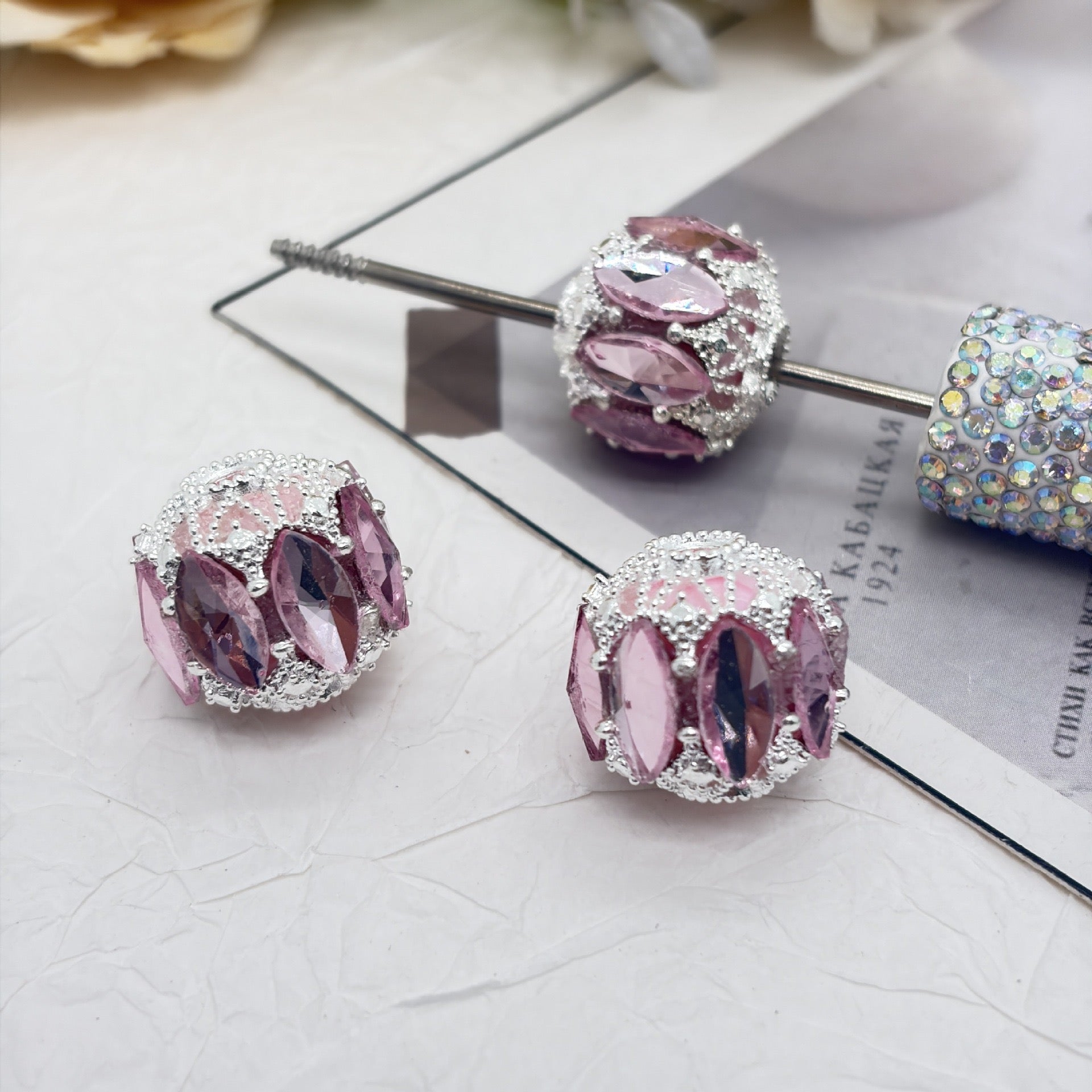 Fancy Acrylic Beads Crown Openwork with Marquise Rhinestones, Multi-Color