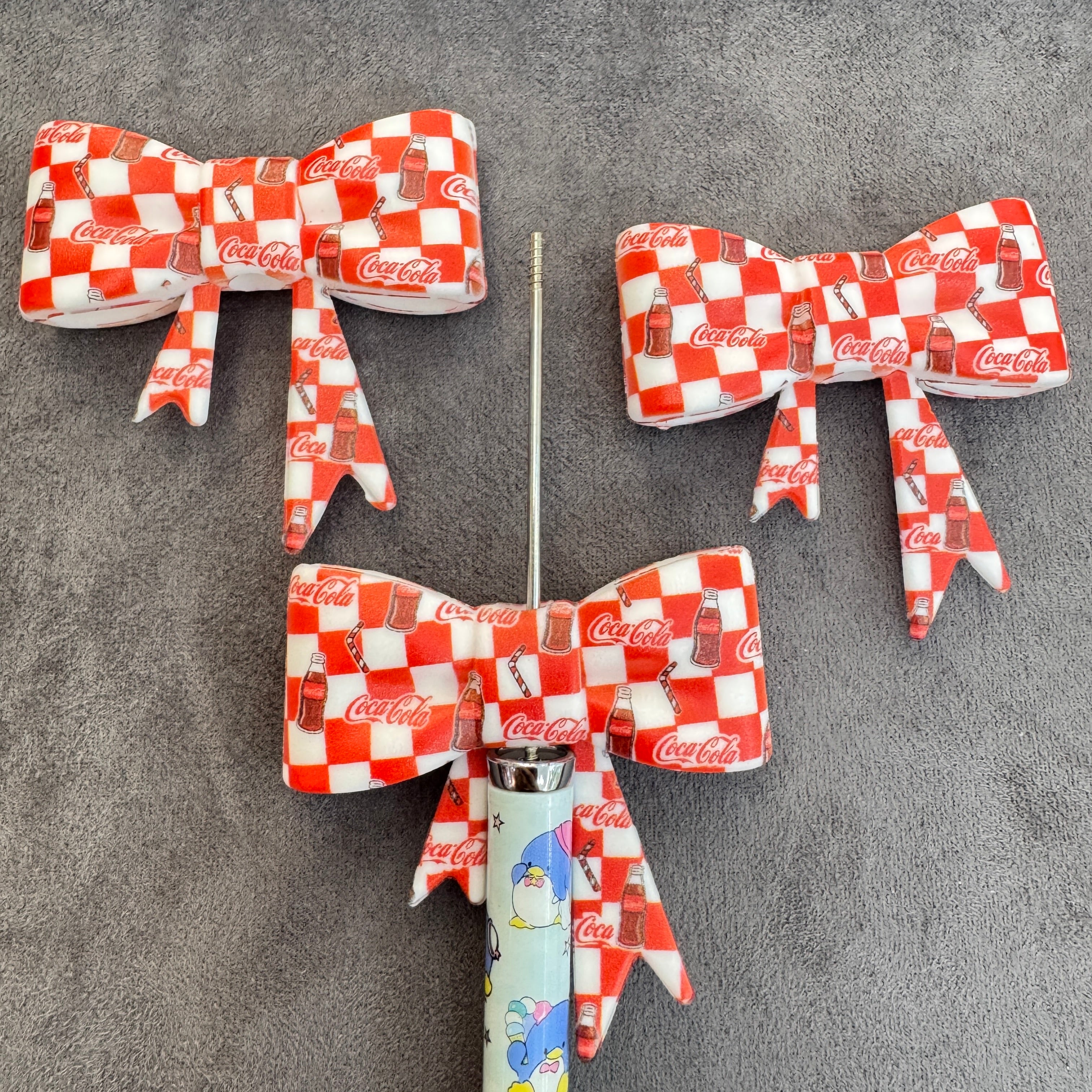 Silicone Focal Beads Soft Bowtie with Coca‑Cola Prints