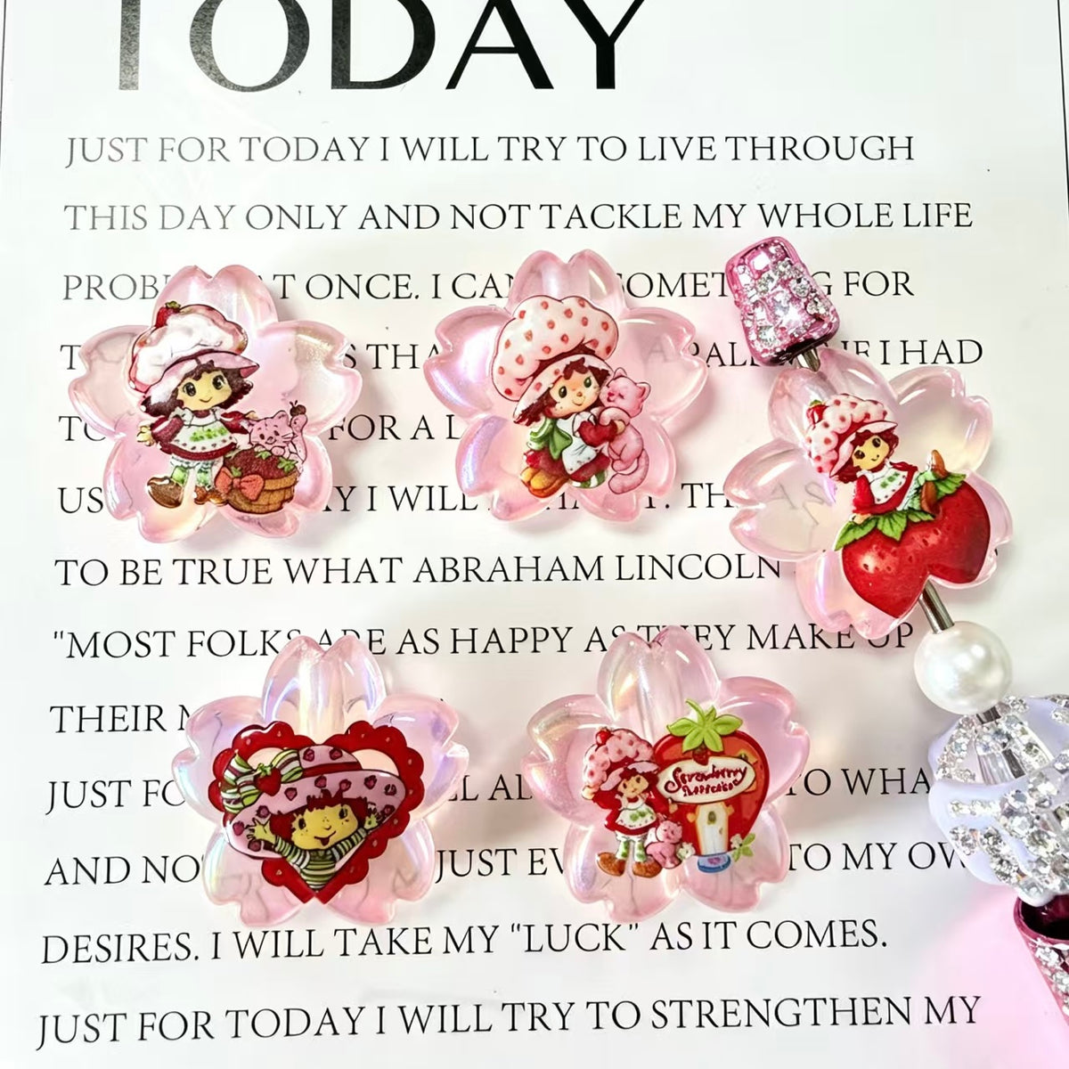 Acrylic Focal Beads Flower Shaped Cute Berry Girl Printed,For Beadable Pens,Random Mix
