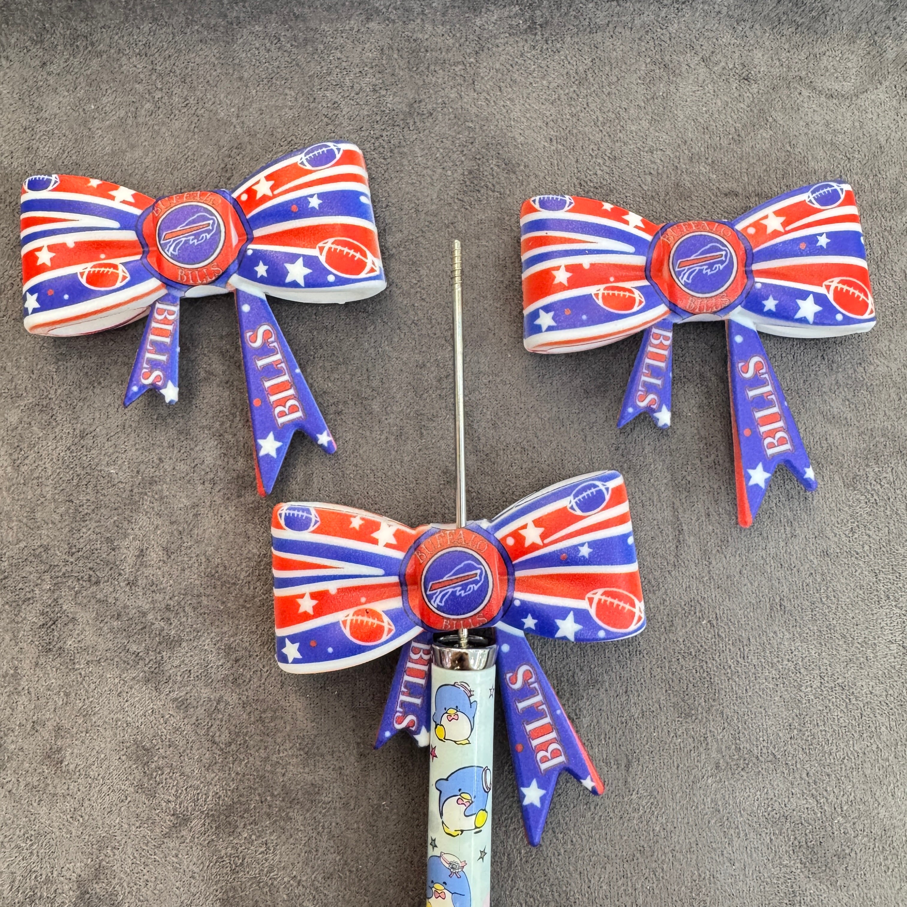 Silicone Focal Beads Soft Bowtie with American Football Sport Prints