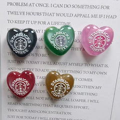 Solid Glitter Heart‑Shaped Acrylic Focal Beads with Coffee Theme,Multi-color,Random Mix